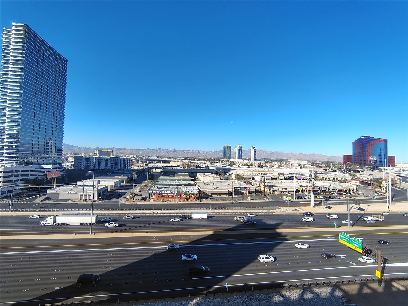 Las Vegas skyline on a clear day with the Rio and Palms towers