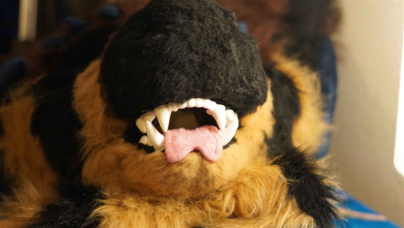 Close-up of a fursuit's teeth and tongue