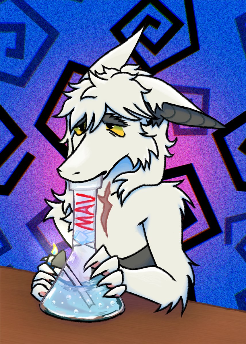 Fan art of Matroska holding a bong labeled MAV, matching the real one