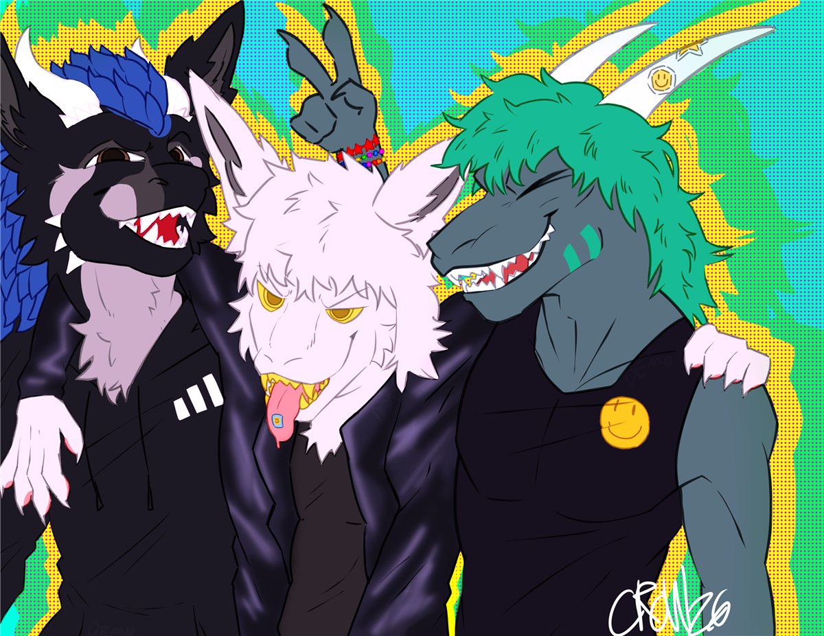 Matroska hanging out with two other furry characters